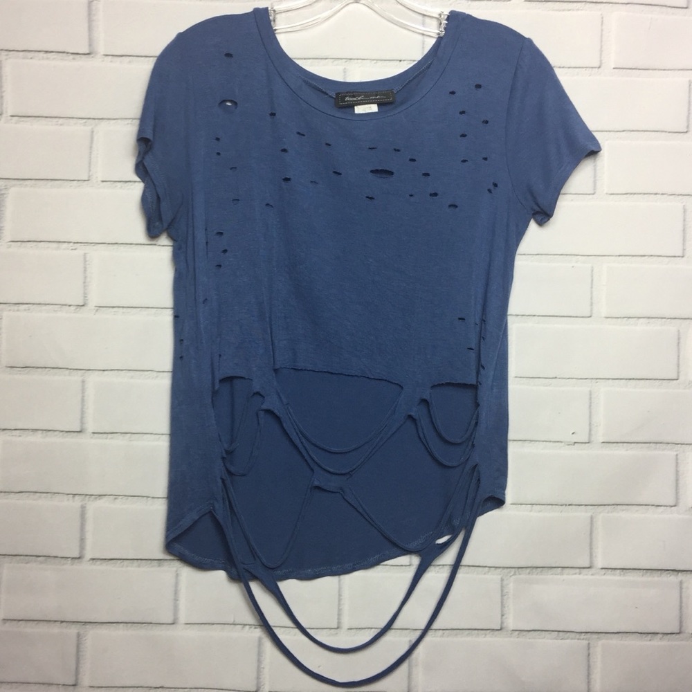 ZAUCH ME DESTROYED DISTRESSED TOP || Blue || Small